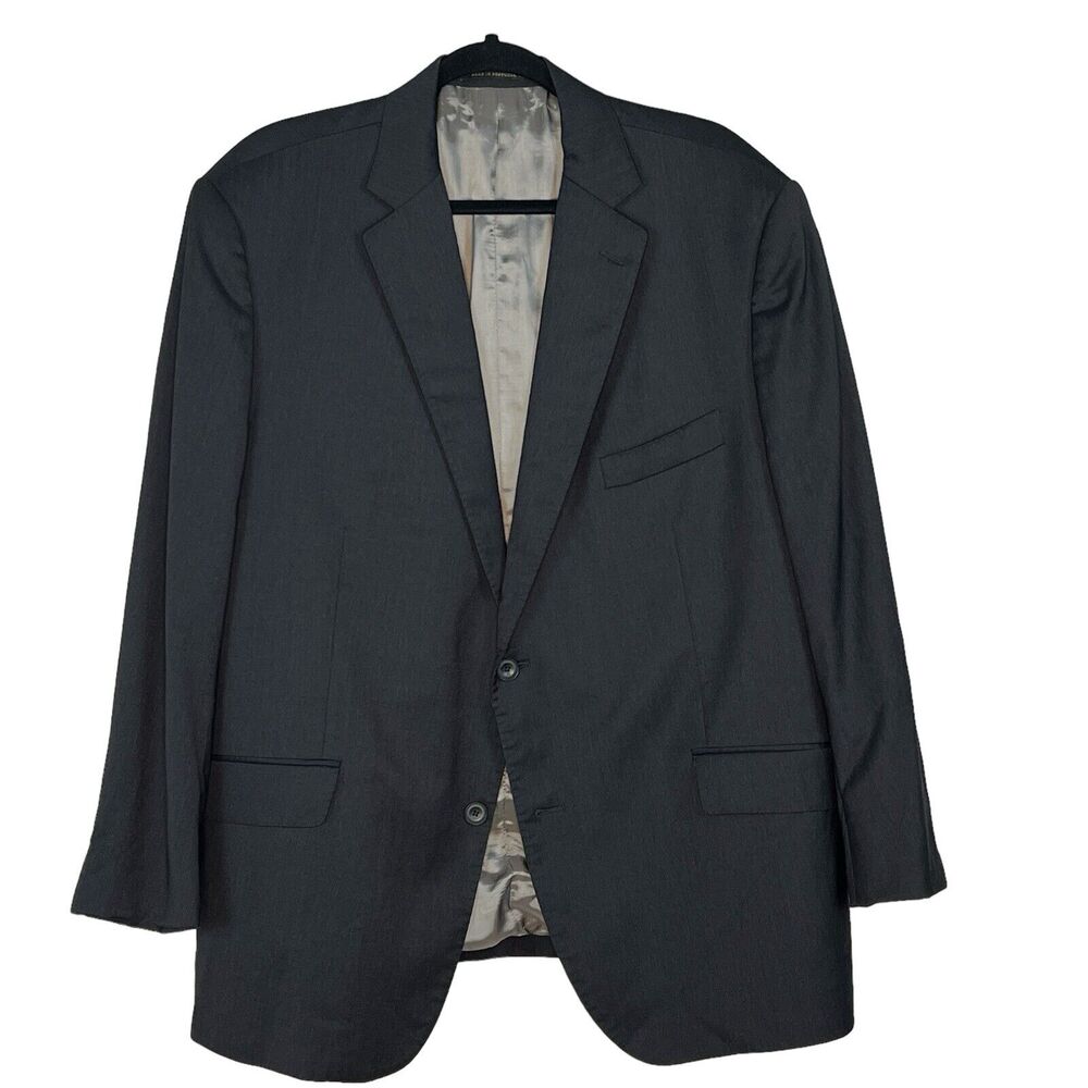 J Hilburn Blazer Jacket Mens US 50R Charcoal Gray Wool Classic Fit Surgeons Cuff